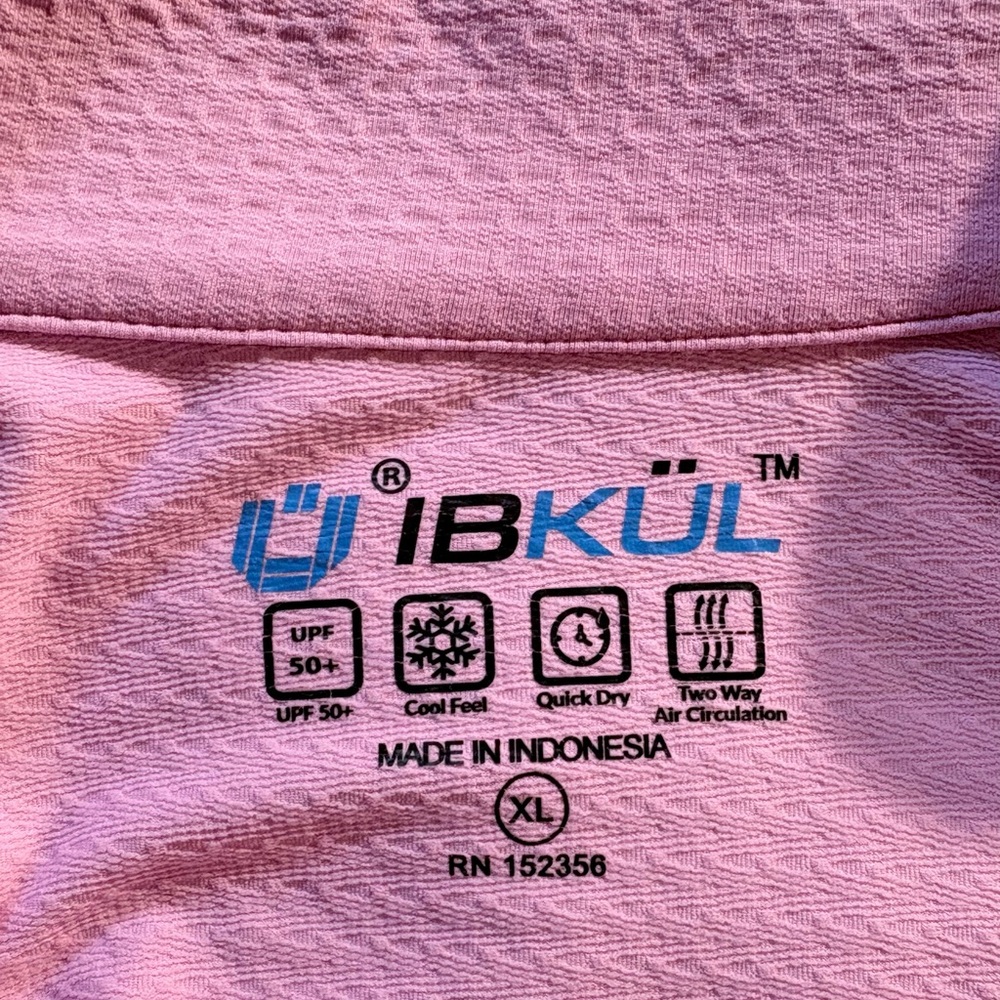 IBKUL Textured Solid UPF50+ 1/4 Zip Long Mesh Sleeve Sun Shirt in Soft Pink~XL💛 - Picture 8 of 9